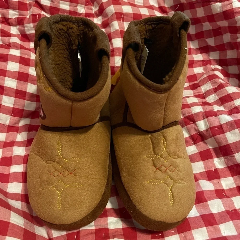 Toddler Toy Story 4 Soft Tan/Brown Ankle Slippers w/Spurs+ Woody Figure-Size 2/3